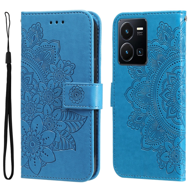 7-petal Flowers Embossing Leather Phone Case, For vivo Y16 / Y02s, For vivo Y35 4G / Y22s / Y22