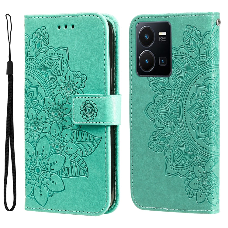 7-petal Flowers Embossing Leather Phone Case, For vivo Y16 / Y02s, For vivo Y35 4G / Y22s / Y22