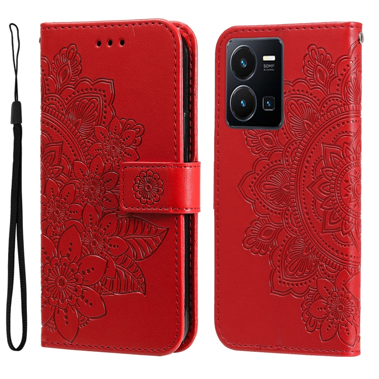 7-petal Flowers Embossing Leather Phone Case, For vivo Y16 / Y02s, For vivo Y35 4G / Y22s / Y22