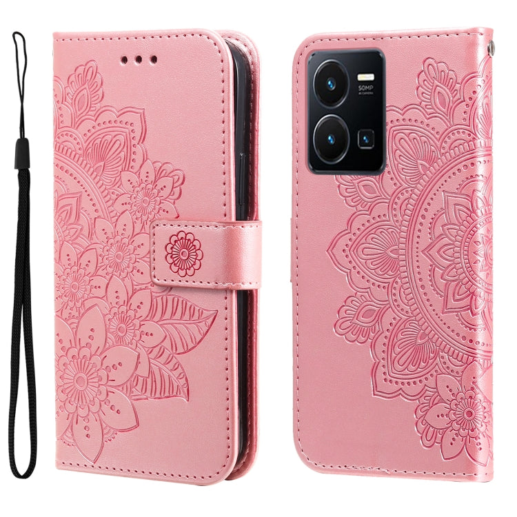 7-petal Flowers Embossing Leather Phone Case, For vivo Y16 / Y02s, For vivo Y35 4G / Y22s / Y22