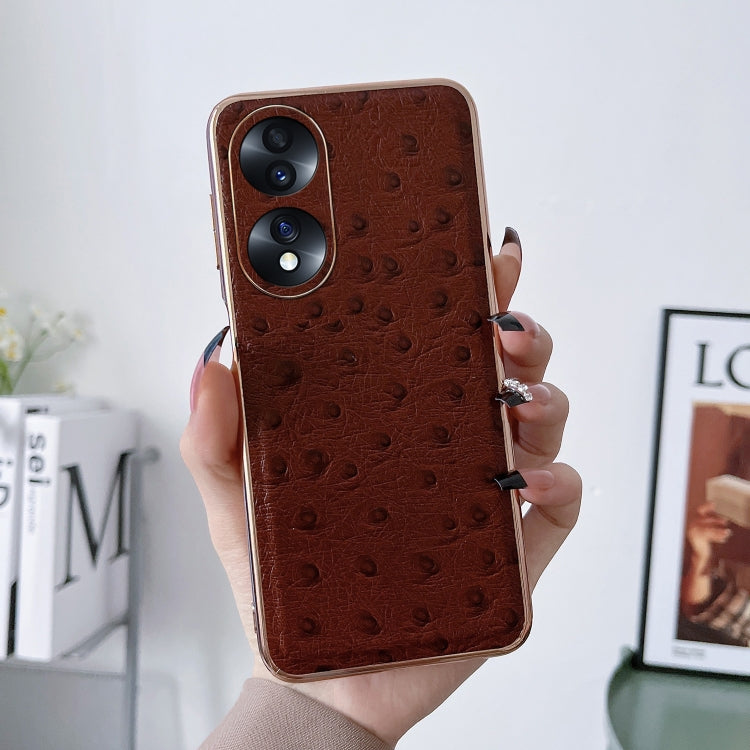 Genuine Leather Ostrich Texture Nano Plating Phone Case, For Honor 70, For Honor 70 Pro, For Huawei nova 10, For Huawei nova 10 Pro, For vivo S15 5G, For vivo S15 Pro 5G