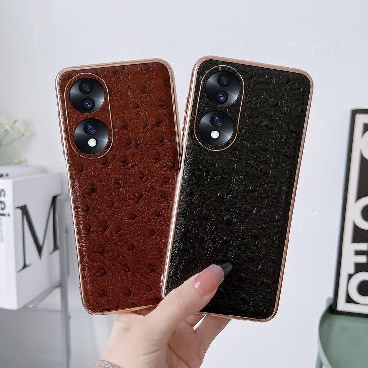 Genuine Leather Ostrich Texture Nano Plating Phone Case, For Honor 70, For Honor 70 Pro, For Huawei nova 10, For Huawei nova 10 Pro, For vivo S15 5G, For vivo S15 Pro 5G