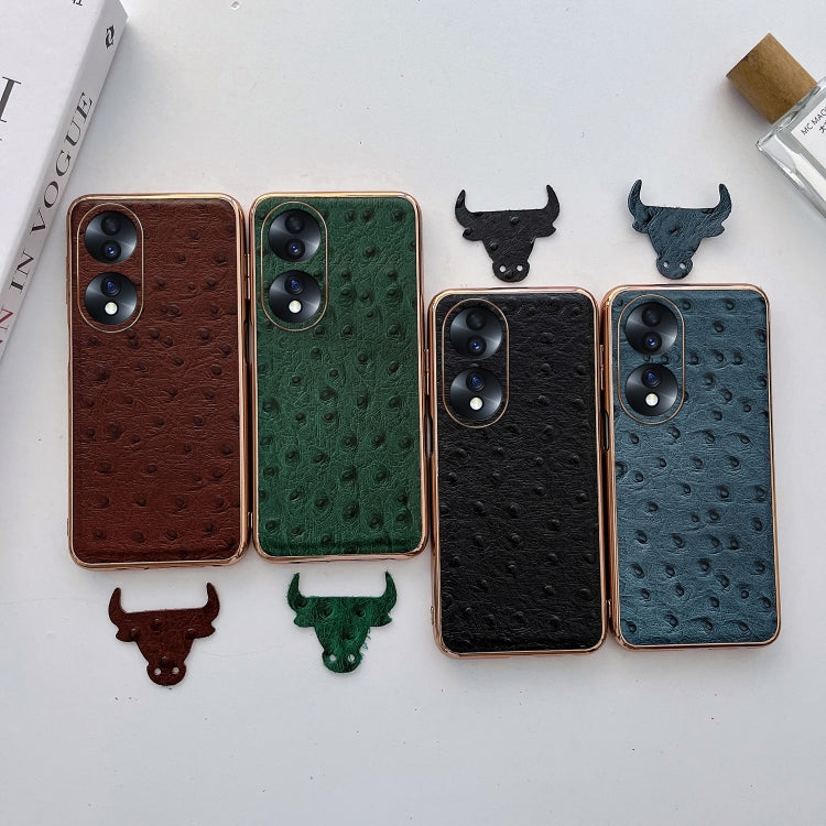 Genuine Leather Ostrich Texture Nano Plating Phone Case, For Honor 70, For Honor 70 Pro, For Huawei nova 10, For Huawei nova 10 Pro, For vivo S15 5G, For vivo S15 Pro 5G