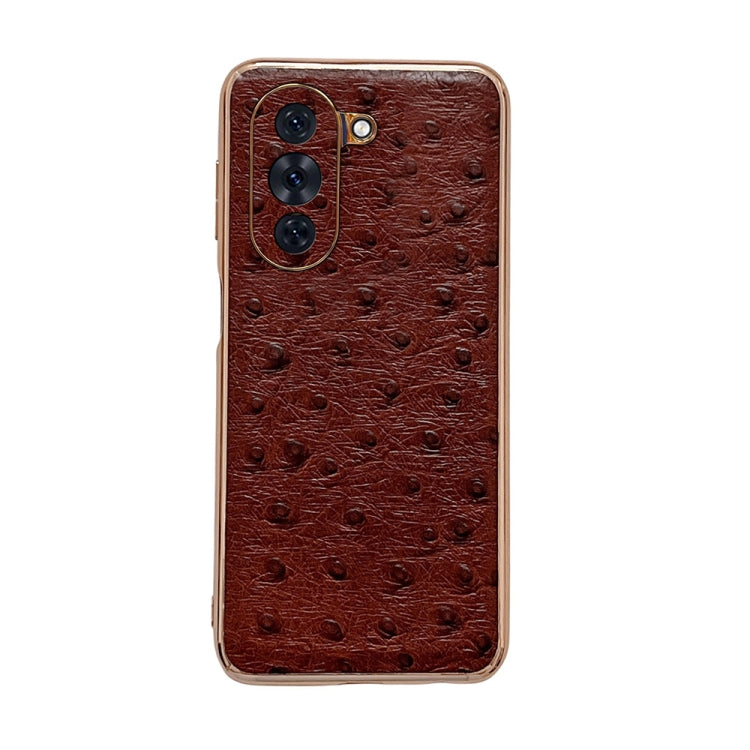 Genuine Leather Ostrich Texture Nano Plating Phone Case, For Honor 70, For Honor 70 Pro, For Huawei nova 10, For Huawei nova 10 Pro, For vivo S15 5G, For vivo S15 Pro 5G