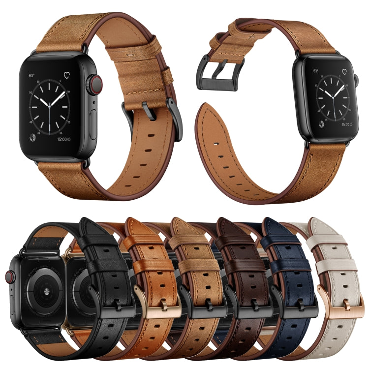 Classic Cowhide Genuine Leather Watch Band, For Apple Watch Ultra 49mm / Series 8&amp;7 45mm / SE 2&amp;6&amp;SE&amp;5&amp;4 44mm / 3&amp;2&amp;1 42mm, For Apple Watch Series 8&amp;7 41mm / SE 2&amp;6&amp;SE&amp;5&amp;4 40mm / 3&amp;2&amp;1 38mm