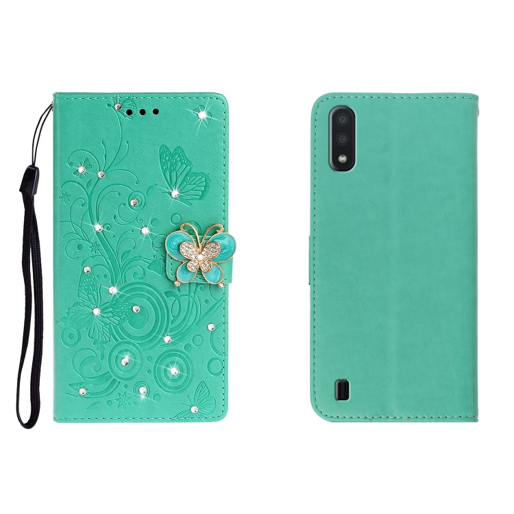 Horizontal Rhinestone Butterfly Embossed Leather Case with Card Slot &amp; Wallet &amp; Holder, For Galaxy A01, For OPPO A11, For Galaxy A21, For Galaxy A41, For Huawei P40, For Huawei P40 Pro