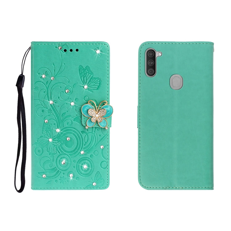 Horizontal Rhinestone Butterfly Embossed Leather Case with Card Slot &amp; Wallet &amp; Holder, For Galaxy A01, For OPPO A11, For Galaxy A21, For Galaxy A41, For Huawei P40, For Huawei P40 Pro
