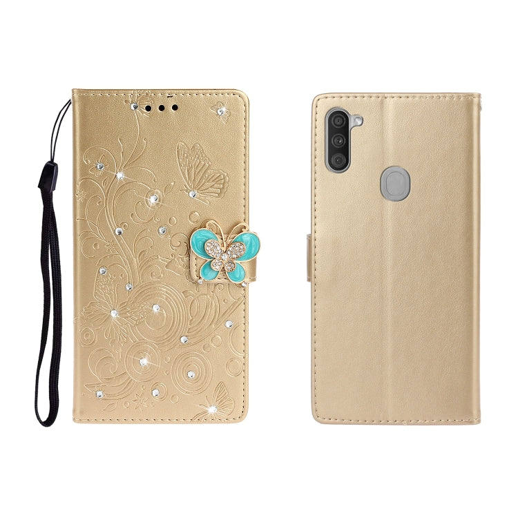 Horizontal Rhinestone Butterfly Embossed Leather Case with Card Slot &amp; Wallet &amp; Holder, For Galaxy A01, For OPPO A11, For Galaxy A21, For Galaxy A41, For Huawei P40, For Huawei P40 Pro