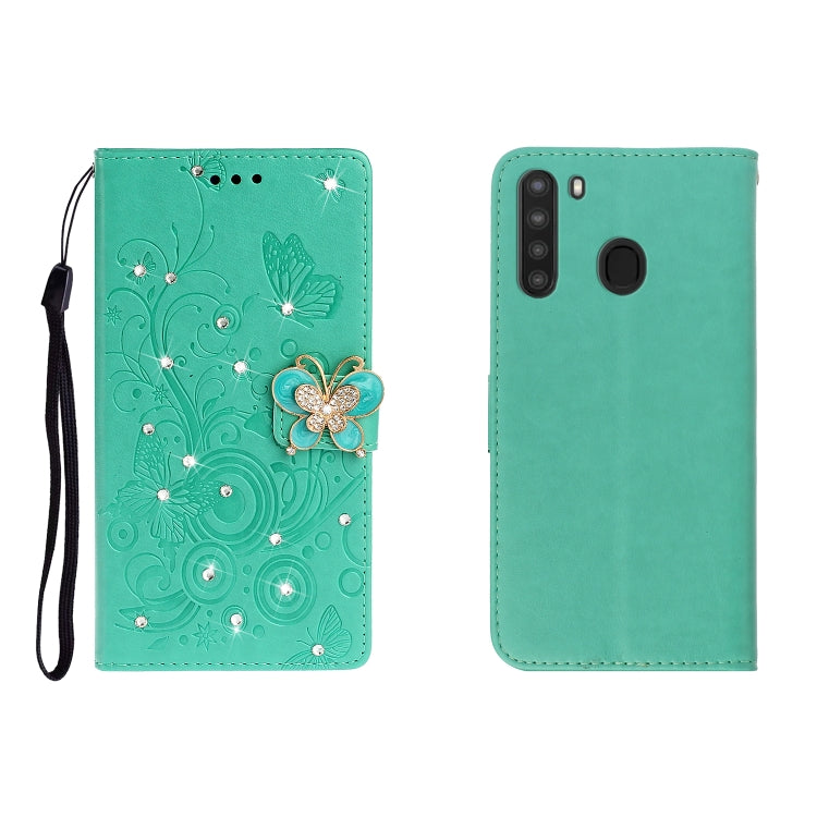 Horizontal Rhinestone Butterfly Embossed Leather Case with Card Slot &amp; Wallet &amp; Holder, For Galaxy A01, For OPPO A11, For Galaxy A21, For Galaxy A41, For Huawei P40, For Huawei P40 Pro