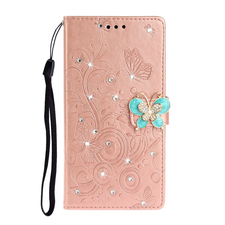 Horizontal Rhinestone Butterfly Embossed Leather Case with Card Slot & Wallet & Holder, For Huawei P40