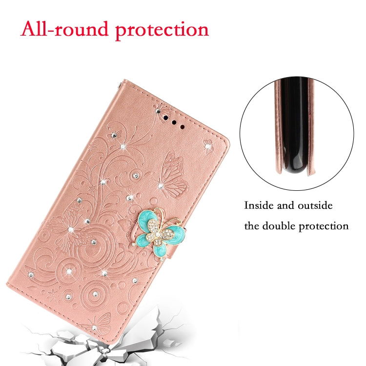 Horizontal Rhinestone Butterfly Embossed Leather Case with Card Slot & Wallet & Holder, For Huawei P40