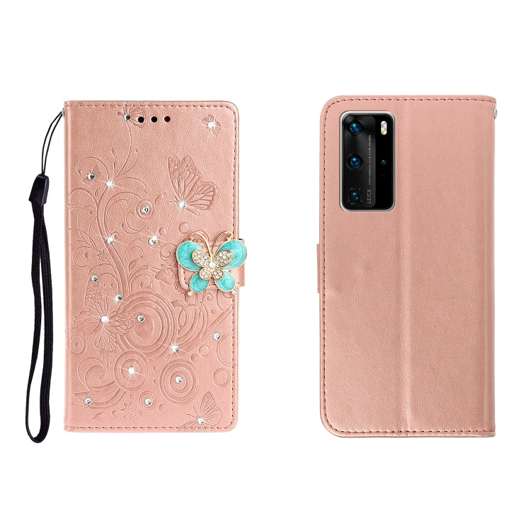 Horizontal Rhinestone Butterfly Embossed Leather Case with Card Slot & Wallet & Holder, For Galaxy A01, For OPPO A11, For Galaxy A21, For Galaxy A41, For Huawei P40, For Huawei P40 Pro