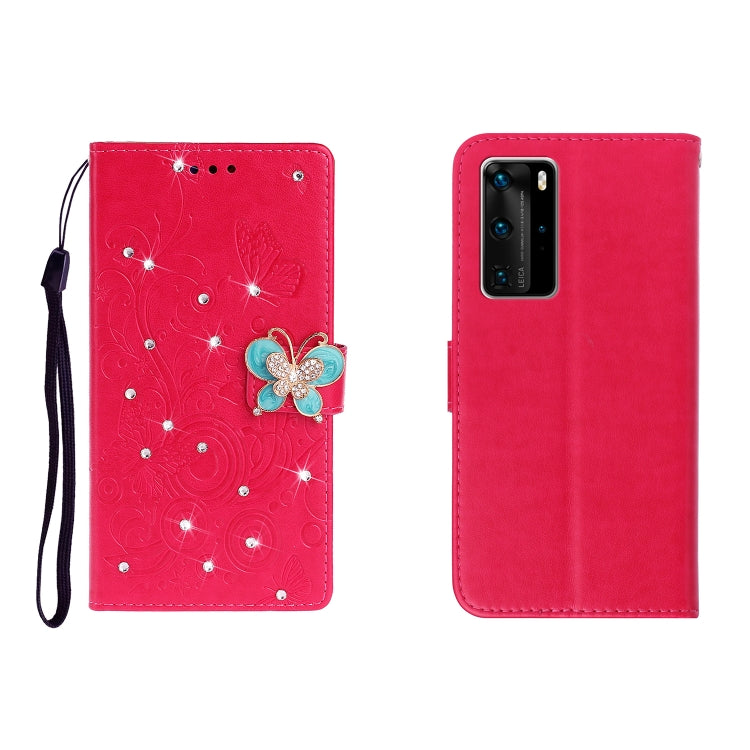 Horizontal Rhinestone Butterfly Embossed Leather Case with Card Slot & Wallet & Holder, For Galaxy A01, For OPPO A11, For Galaxy A21, For Galaxy A41, For Huawei P40, For Huawei P40 Pro