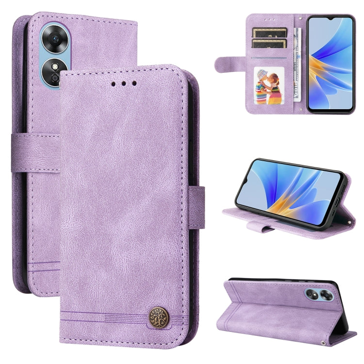 Skin Feel Life Tree Metal Button Leather Phone Case