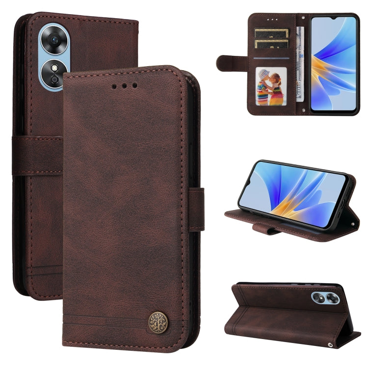 Skin Feel Life Tree Metal Button Leather Phone Case