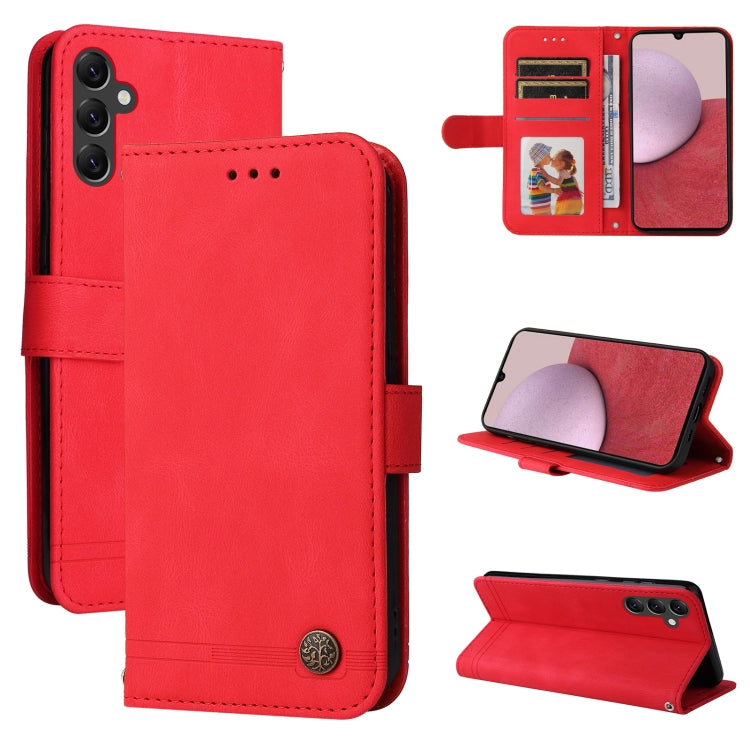 Skin Feel Life Tree Metal Button Leather Phone Case