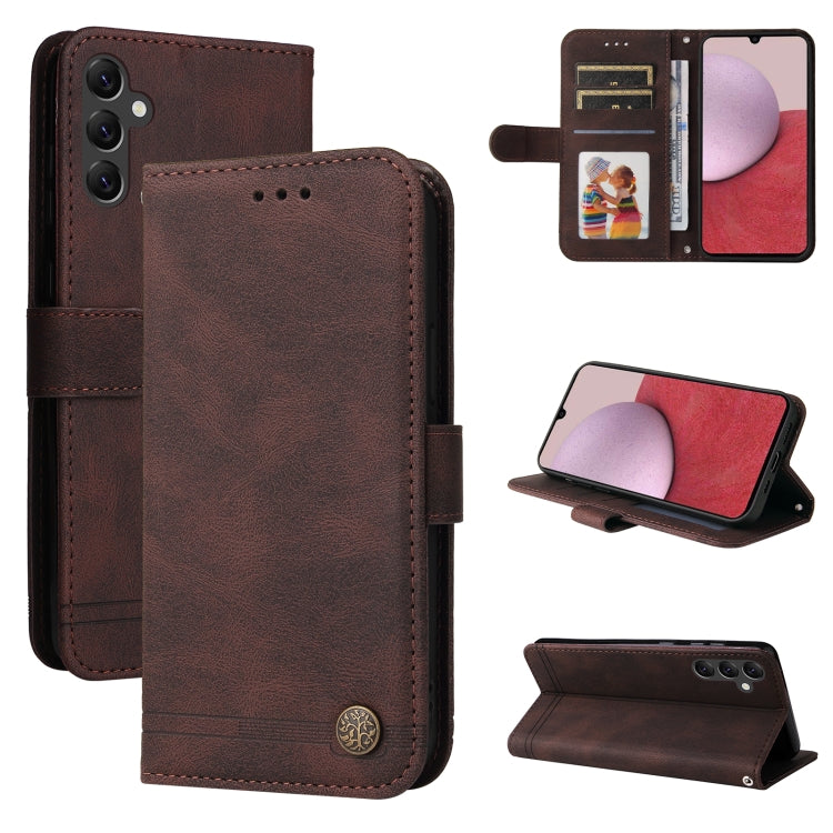 Skin Feel Life Tree Metal Button Leather Phone Case