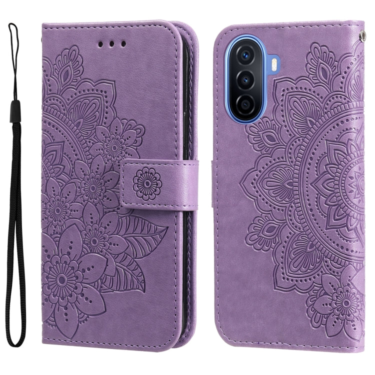 7-petal Flowers Embossing Leather Phone Case, For Huawei nova Y70 / Y70 Plus / Enjoy 50, For Huawei nova Y90 / Enjoy 50 Pro, For Honor X8 5G / X6, For OPPO A17