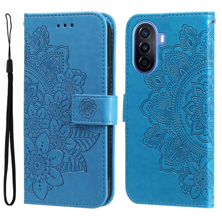 7-petal Flowers Embossing Leather Phone Case, For Huawei nova Y70 / Y70 Plus / Enjoy 50, For Huawei nova Y90 / Enjoy 50 Pro, For Honor X8 5G / X6, For OPPO A17