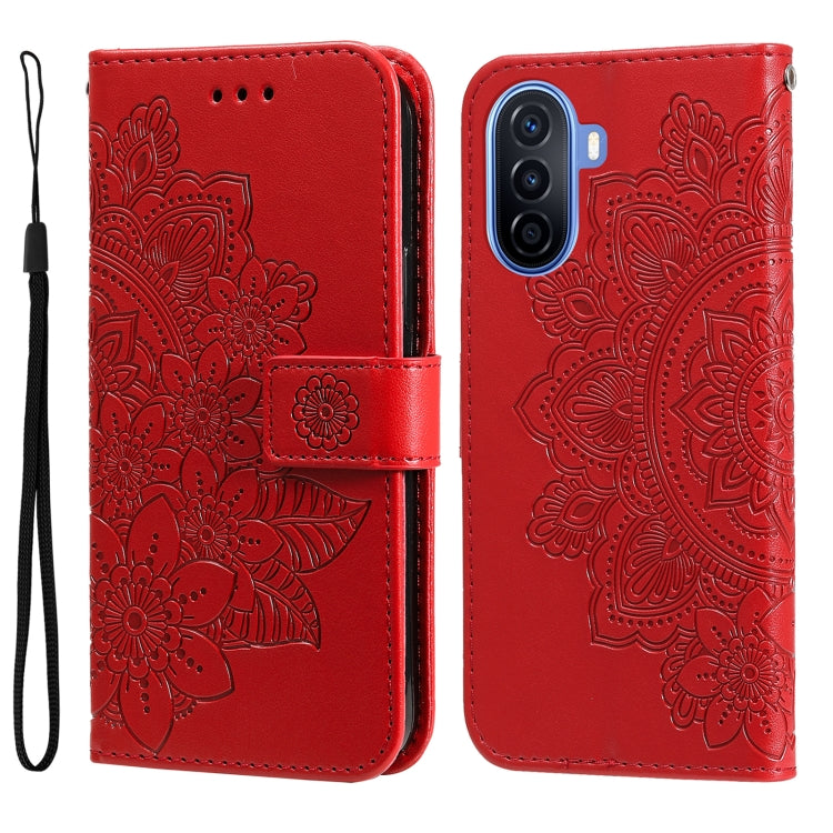 7-petal Flowers Embossing Leather Phone Case, For Huawei nova Y70 / Y70 Plus / Enjoy 50, For Huawei nova Y90 / Enjoy 50 Pro, For Honor X8 5G / X6, For OPPO A17