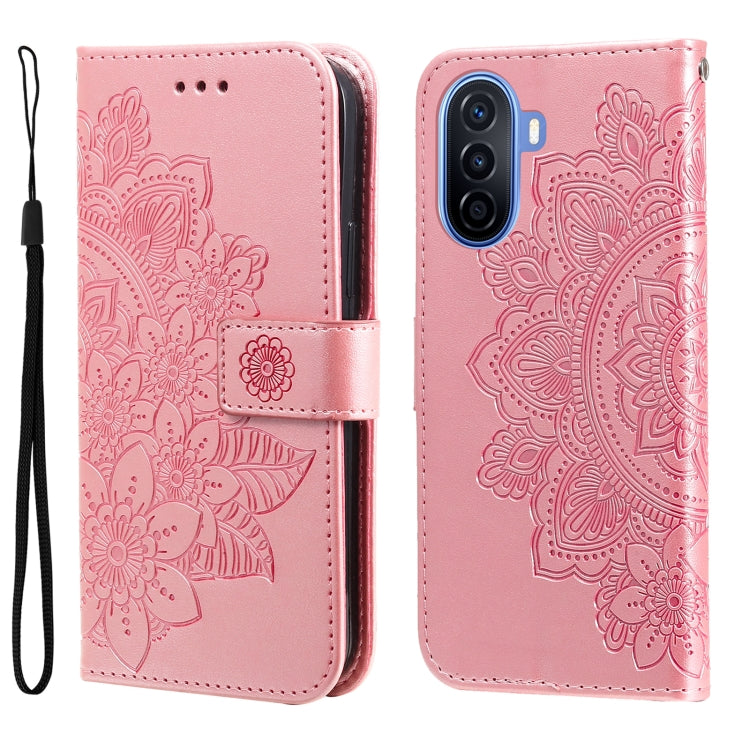 7-petal Flowers Embossing Leather Phone Case, For Huawei nova Y70 / Y70 Plus / Enjoy 50, For Huawei nova Y90 / Enjoy 50 Pro, For Honor X8 5G / X6, For OPPO A17