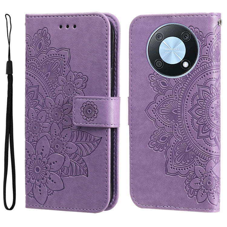 7-petal Flowers Embossing Leather Phone Case, For Huawei nova Y70 / Y70 Plus / Enjoy 50, For Huawei nova Y90 / Enjoy 50 Pro, For Honor X8 5G / X6, For OPPO A17