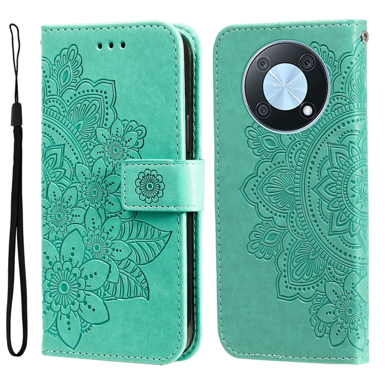 7-petal Flowers Embossing Leather Phone Case, For Huawei nova Y70 / Y70 Plus / Enjoy 50, For Huawei nova Y90 / Enjoy 50 Pro, For Honor X8 5G / X6, For OPPO A17