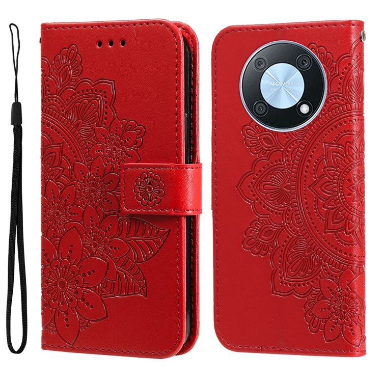 7-petal Flowers Embossing Leather Phone Case, For Huawei nova Y70 / Y70 Plus / Enjoy 50, For Huawei nova Y90 / Enjoy 50 Pro, For Honor X8 5G / X6, For OPPO A17
