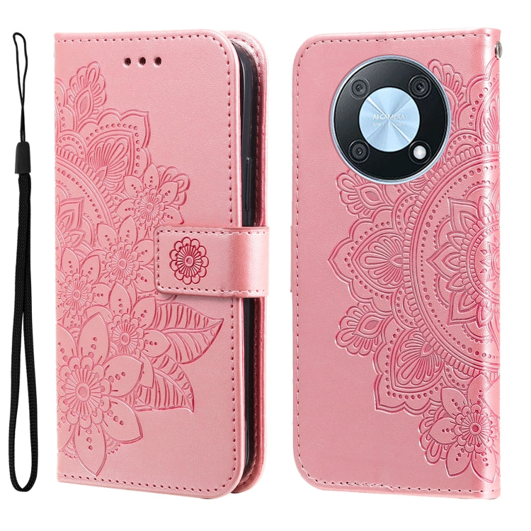7-petal Flowers Embossing Leather Phone Case, For Huawei nova Y70 / Y70 Plus / Enjoy 50, For Huawei nova Y90 / Enjoy 50 Pro, For Honor X8 5G / X6, For OPPO A17