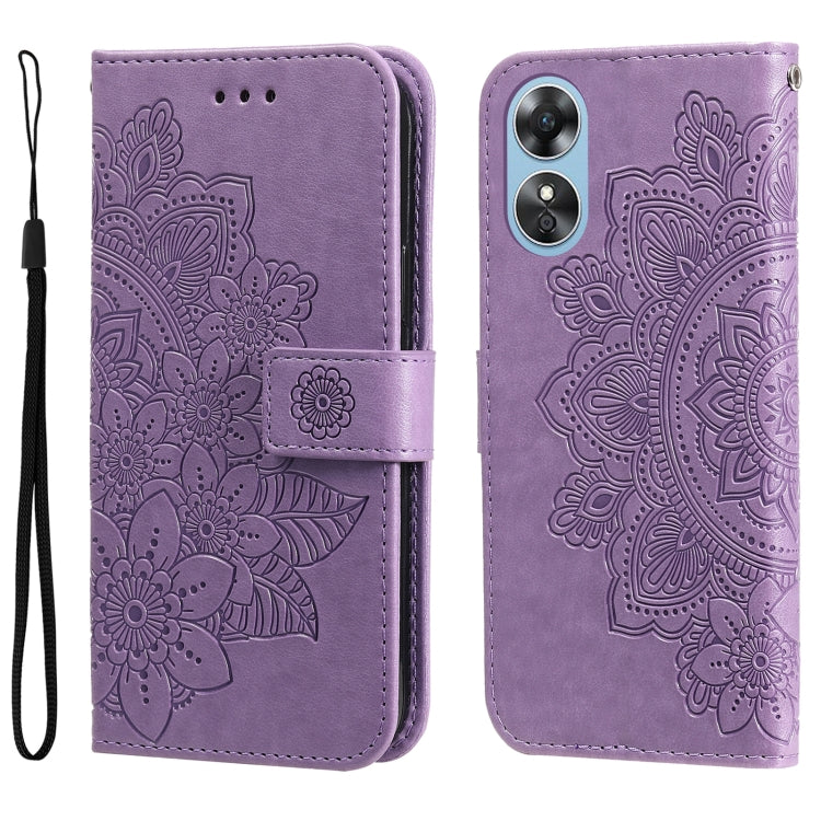 7-petal Flowers Embossing Leather Phone Case, For Huawei nova Y70 / Y70 Plus / Enjoy 50, For Huawei nova Y90 / Enjoy 50 Pro, For Honor X8 5G / X6, For OPPO A17