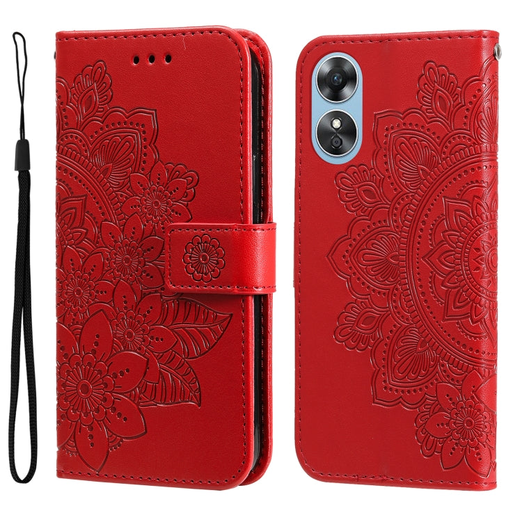7-petal Flowers Embossing Leather Phone Case, For Huawei nova Y70 / Y70 Plus / Enjoy 50, For Huawei nova Y90 / Enjoy 50 Pro, For Honor X8 5G / X6, For OPPO A17