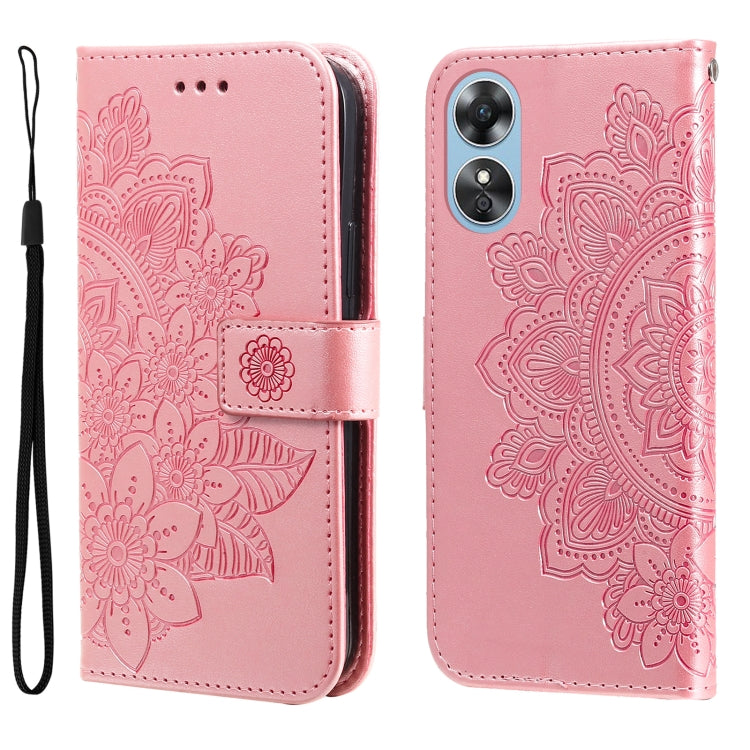 7-petal Flowers Embossing Leather Phone Case, For Huawei nova Y70 / Y70 Plus / Enjoy 50, For Huawei nova Y90 / Enjoy 50 Pro, For Honor X8 5G / X6, For OPPO A17