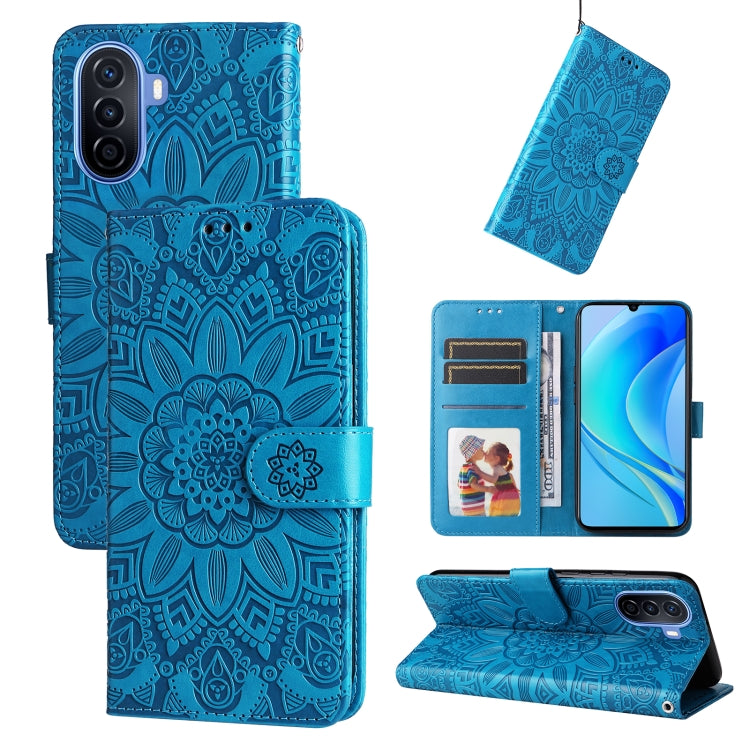 Embossed Sunflower Leather Phone Case, For Huawei nova Y70 / Y70 Plus / Enjoy 50, For Huawei nova Y90 / Enjoy 50 Pro, For Honor X8 5G / X6, For OPPO A17, For Samsung Galaxy A14 5G