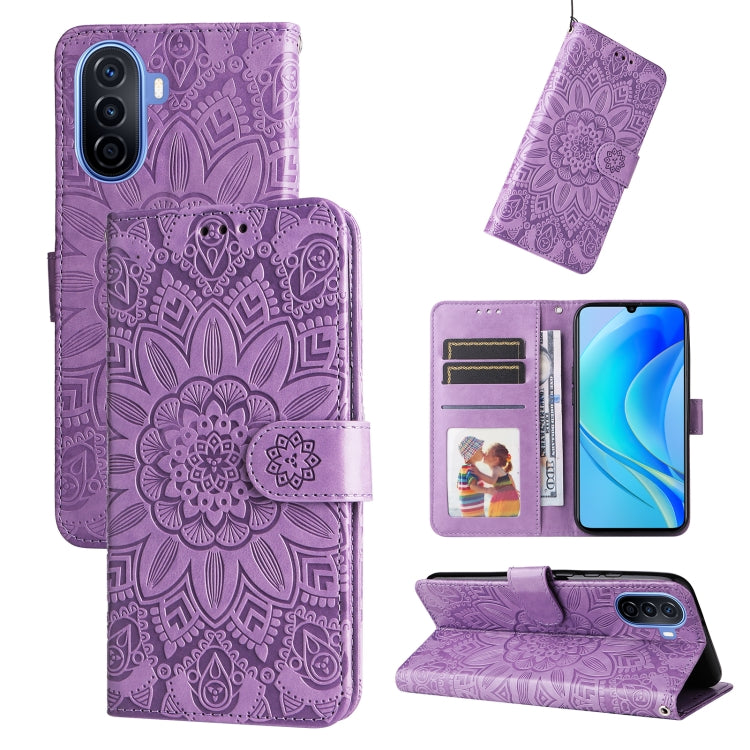 Embossed Sunflower Leather Phone Case, For Huawei nova Y70 / Y70 Plus / Enjoy 50, For Huawei nova Y90 / Enjoy 50 Pro, For Honor X8 5G / X6, For OPPO A17, For Samsung Galaxy A14 5G