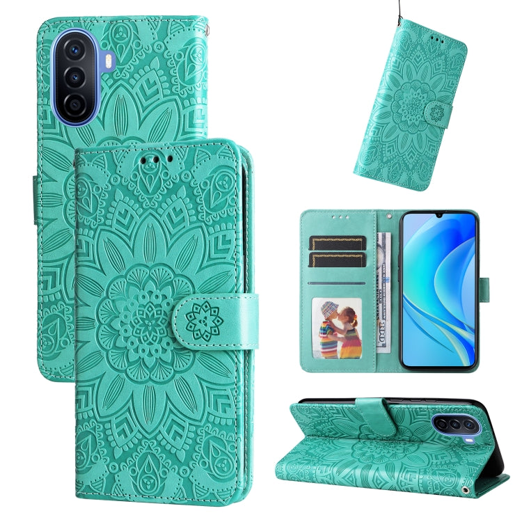 Embossed Sunflower Leather Phone Case, For Huawei nova Y70 / Y70 Plus / Enjoy 50, For Huawei nova Y90 / Enjoy 50 Pro, For Honor X8 5G / X6, For OPPO A17, For Samsung Galaxy A14 5G