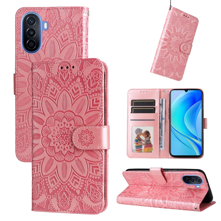 Embossed Sunflower Leather Phone Case, For Huawei nova Y70 / Y70 Plus / Enjoy 50, For Huawei nova Y90 / Enjoy 50 Pro, For Honor X8 5G / X6, For OPPO A17, For Samsung Galaxy A14 5G