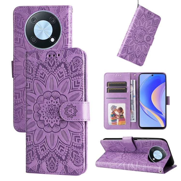 Embossed Sunflower Leather Phone Case, For Huawei nova Y70 / Y70 Plus / Enjoy 50, For Huawei nova Y90 / Enjoy 50 Pro, For Honor X8 5G / X6, For OPPO A17, For Samsung Galaxy A14 5G