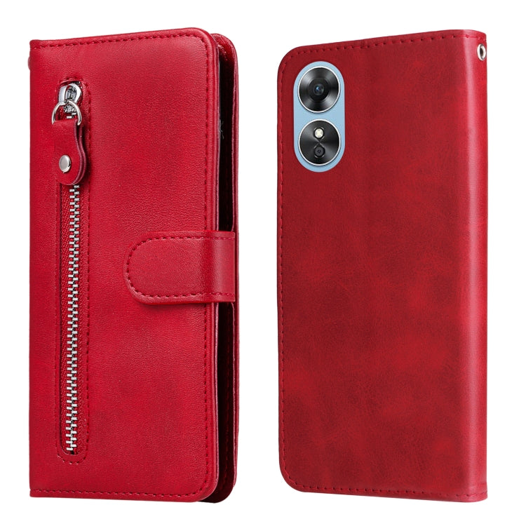 Calf Texture Zipper Leather Phone Case, For OPPO A17