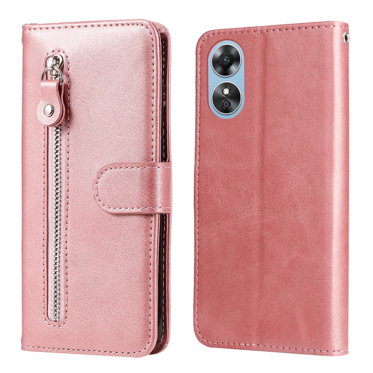 Calf Texture Zipper Leather Phone Case, For OPPO A17