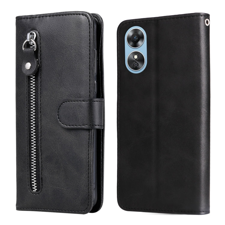 Calf Texture Zipper Leather Phone Case, For OPPO A17