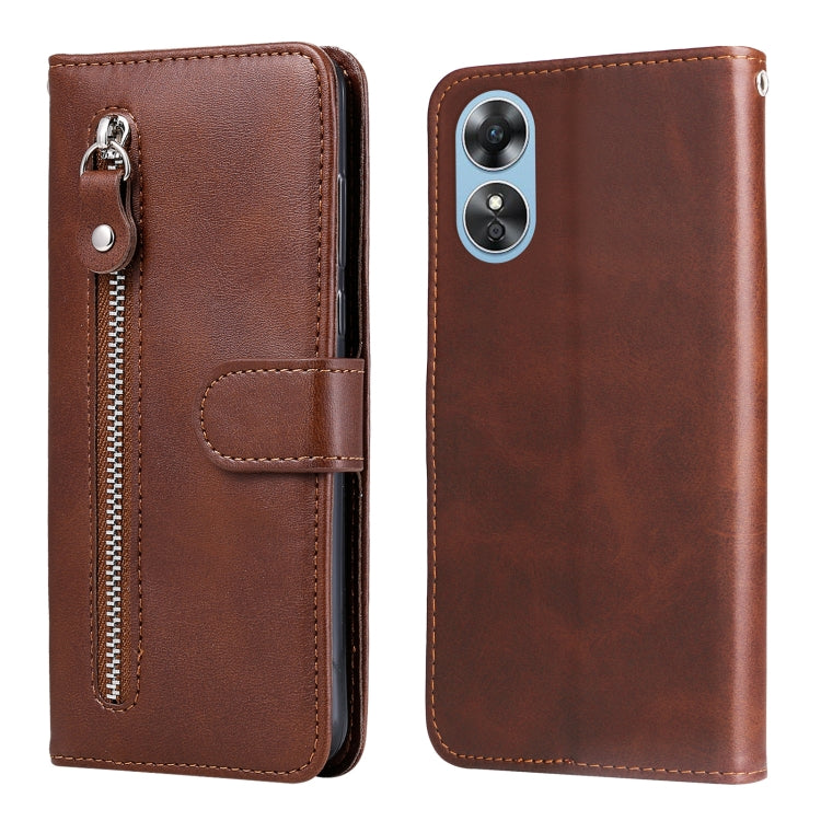 Calf Texture Zipper Leather Phone Case, For OPPO A17