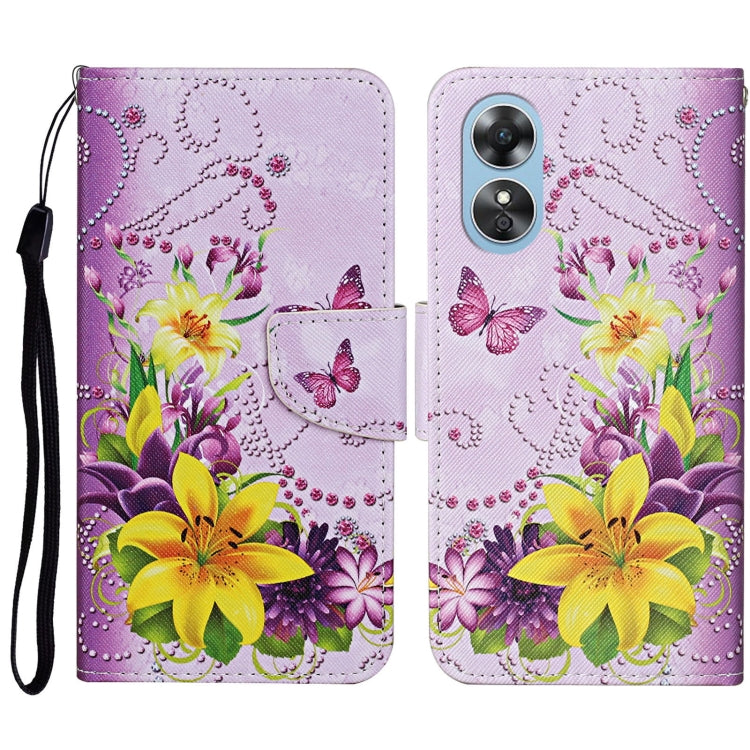 Colored Drawing Pattern Leather Phone Case, For OPPO A17