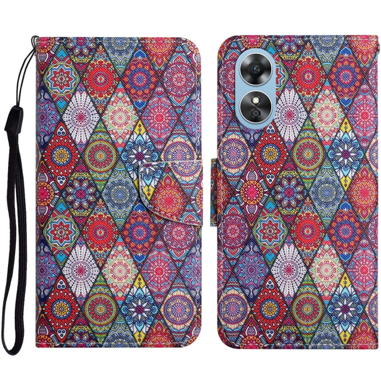 Colored Drawing Pattern Leather Phone Case, For OPPO A17