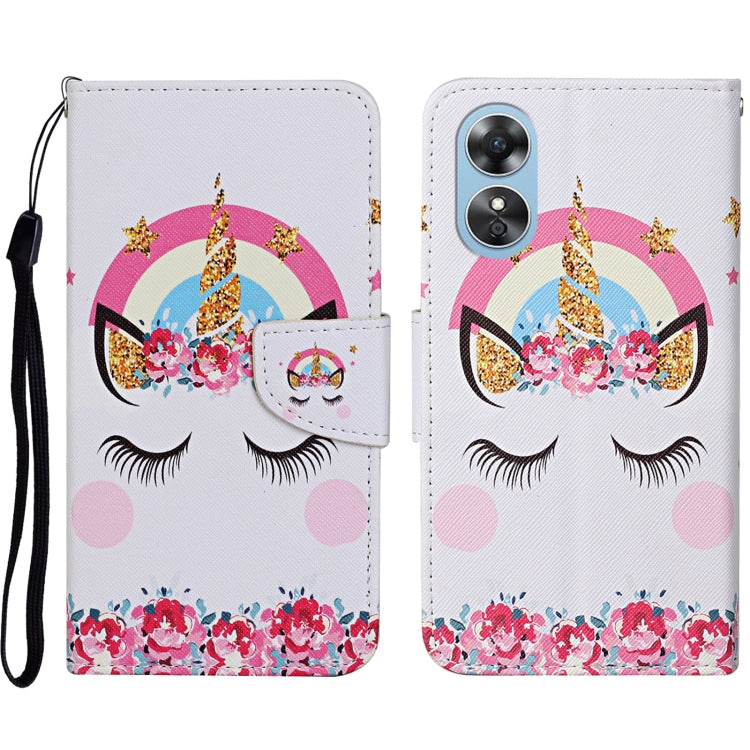 Colored Drawing Pattern Leather Phone Case, For OPPO A17