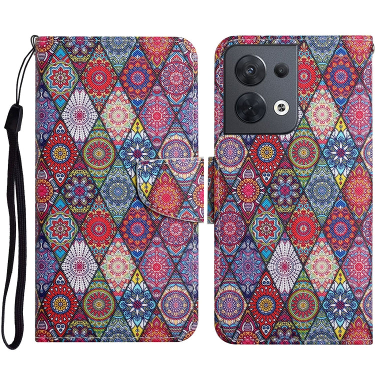 Colored Drawing Pattern Leather Phone Case, For OPPO Reno8