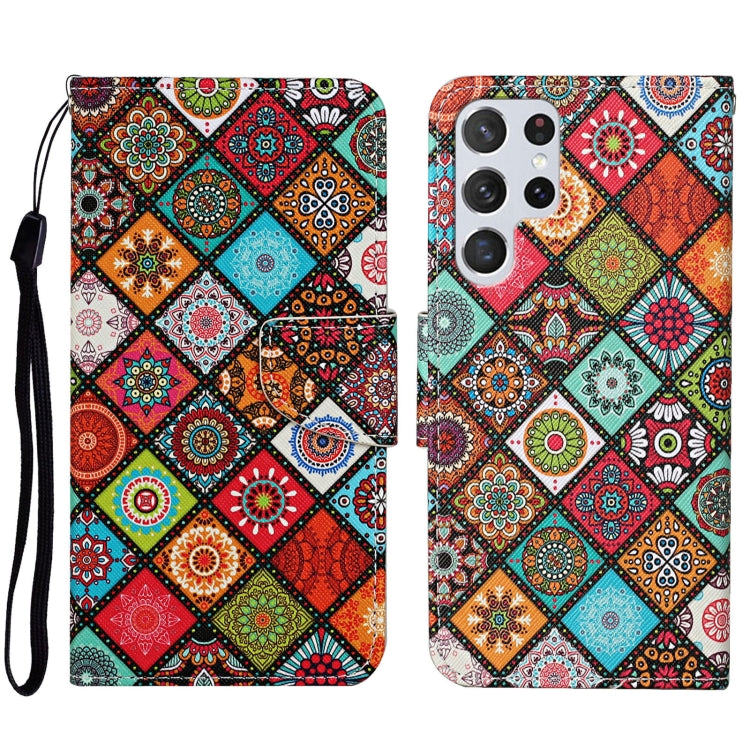 Colored Drawing Pattern Leather Phone Case, For Samsung Galaxy S23 Ultra 5G