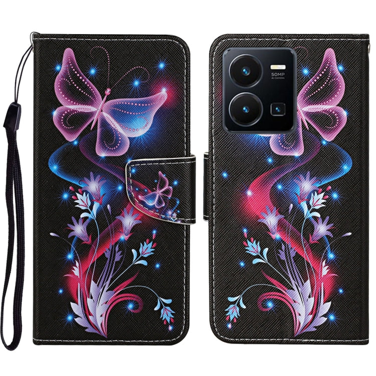 Colored Drawing Pattern Leather Phone Case, For vivo Y22s