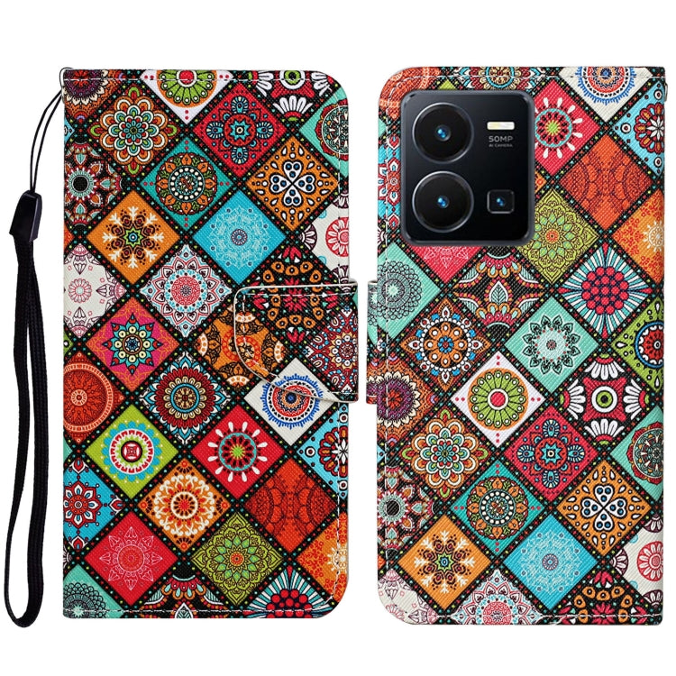 Colored Drawing Pattern Leather Phone Case, For vivo Y22s