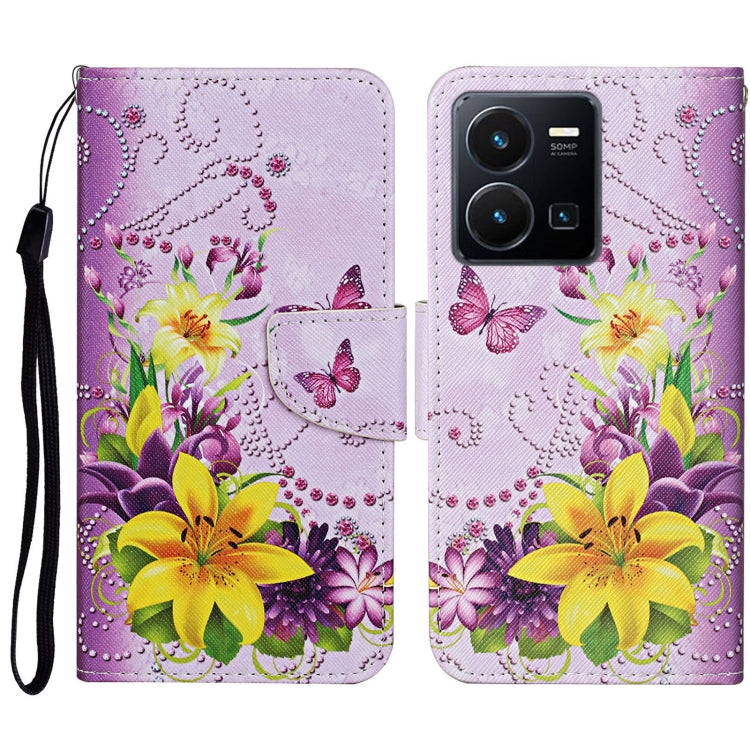 Colored Drawing Pattern Leather Phone Case, For vivo Y22s