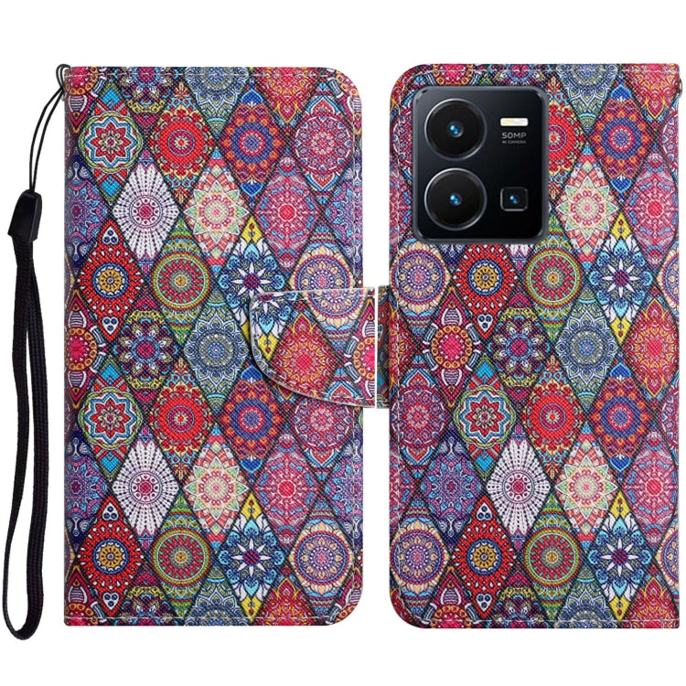 Colored Drawing Pattern Leather Phone Case, For vivo Y22s